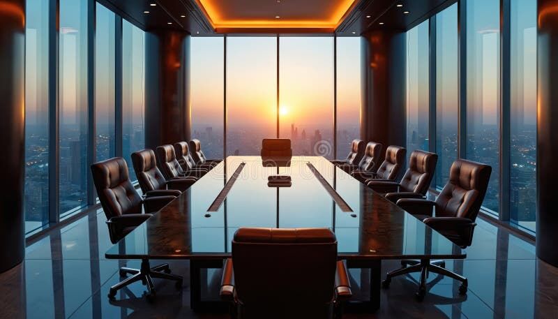 Elegant boardroom with panoramic city views